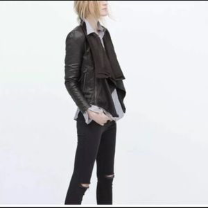 Zara Genuine Black Leather Jacket Size XS